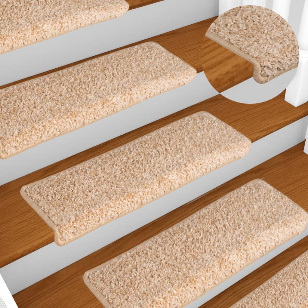 Tapetes de escada 15 peças 65x21x4 cm dourados com borda retangular