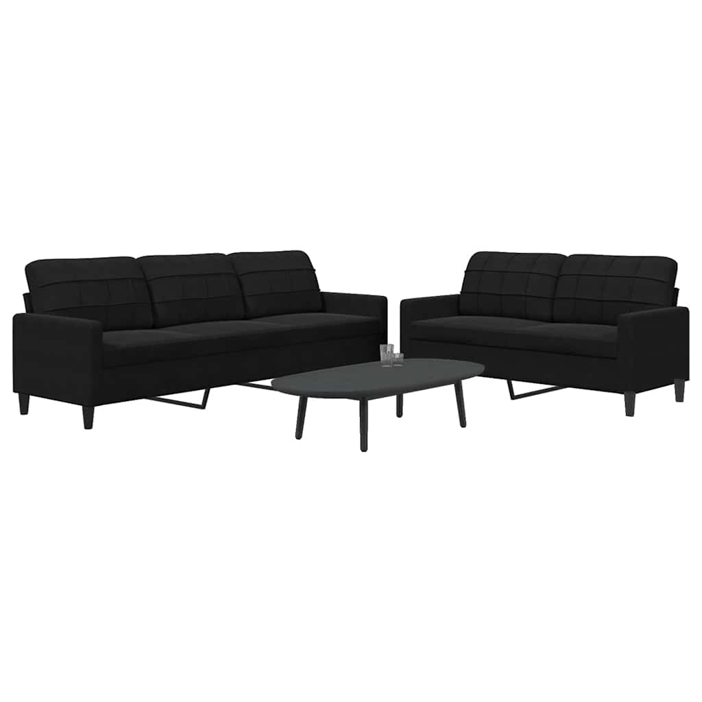 2 Pcs conjunto de sofás com almofadões veludo preto