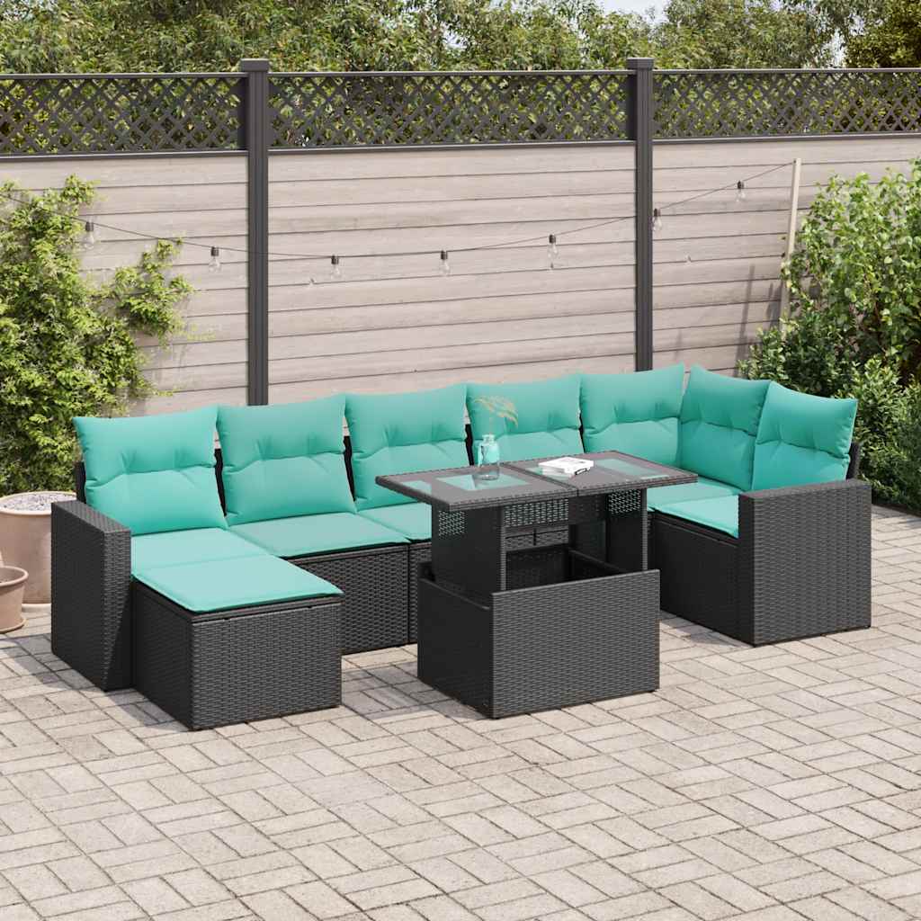 8 Pcs conjunto sofás jardim c/ almofadões vime PE/acácia preto