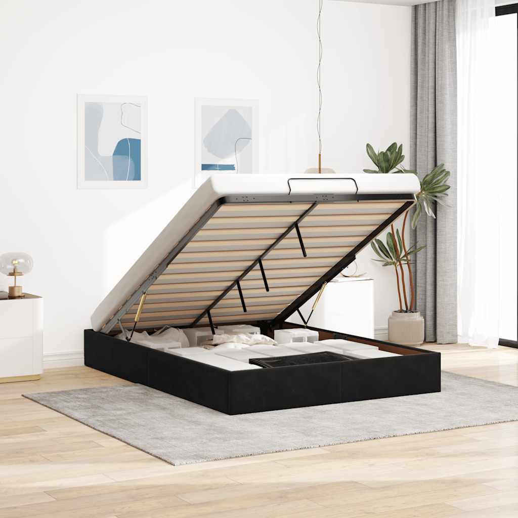 Estrutura de cama otomana sem colchão 140x190 cm veludo preto