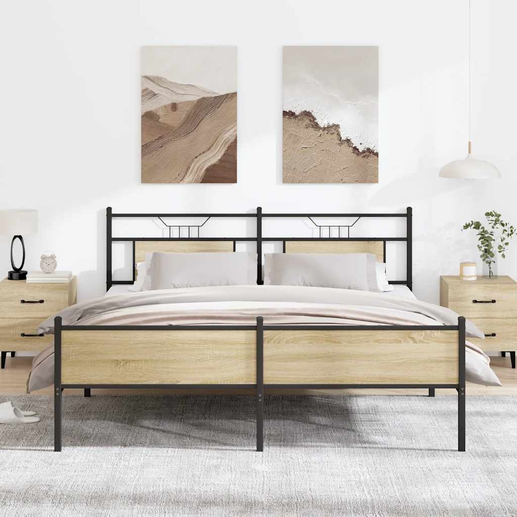 Estrutura de cama sem colchão 180x200cm metal carvalho sonoma