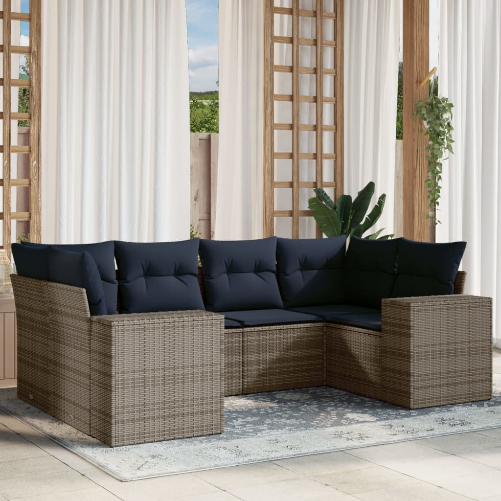 Conjunto de sofá de jardim com 6 peças e almofadas em rattan sintético cinza