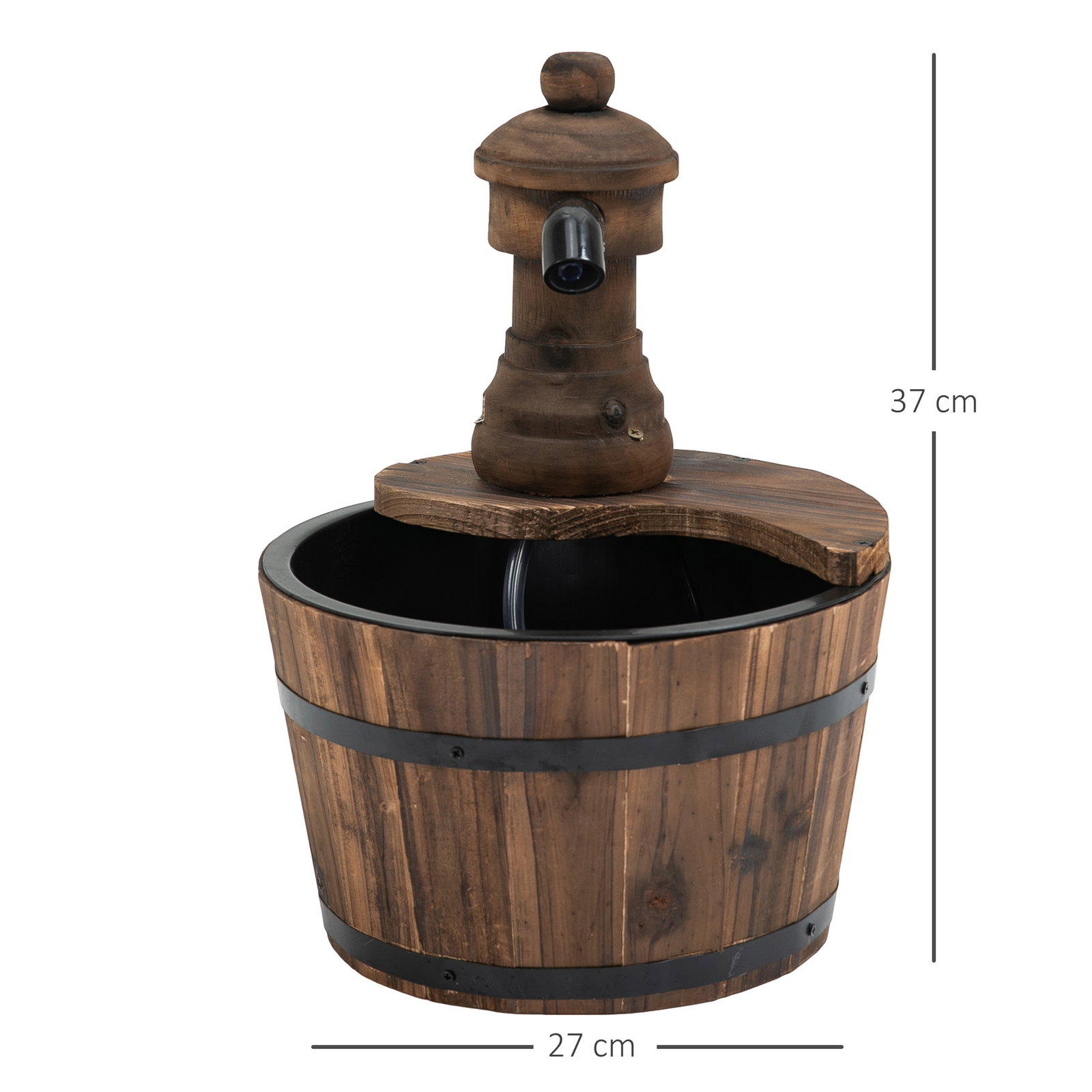 Fonte de Água de Madeira Fonte de Jardim em Cascata com Bomba Elétrica e Saída de Água Ajustável para Decoração 27x27x37 cm Made