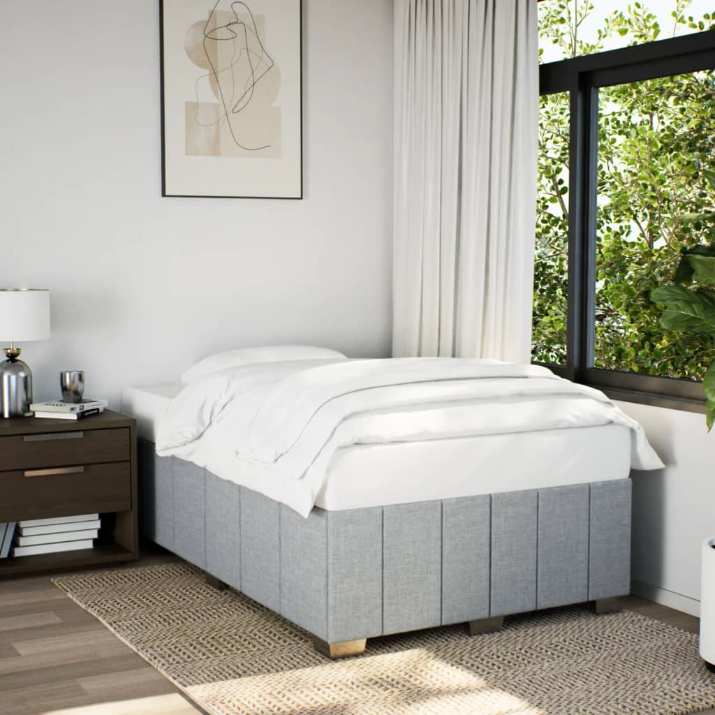 Estrutura de cama sem colchão cinza claro tecido