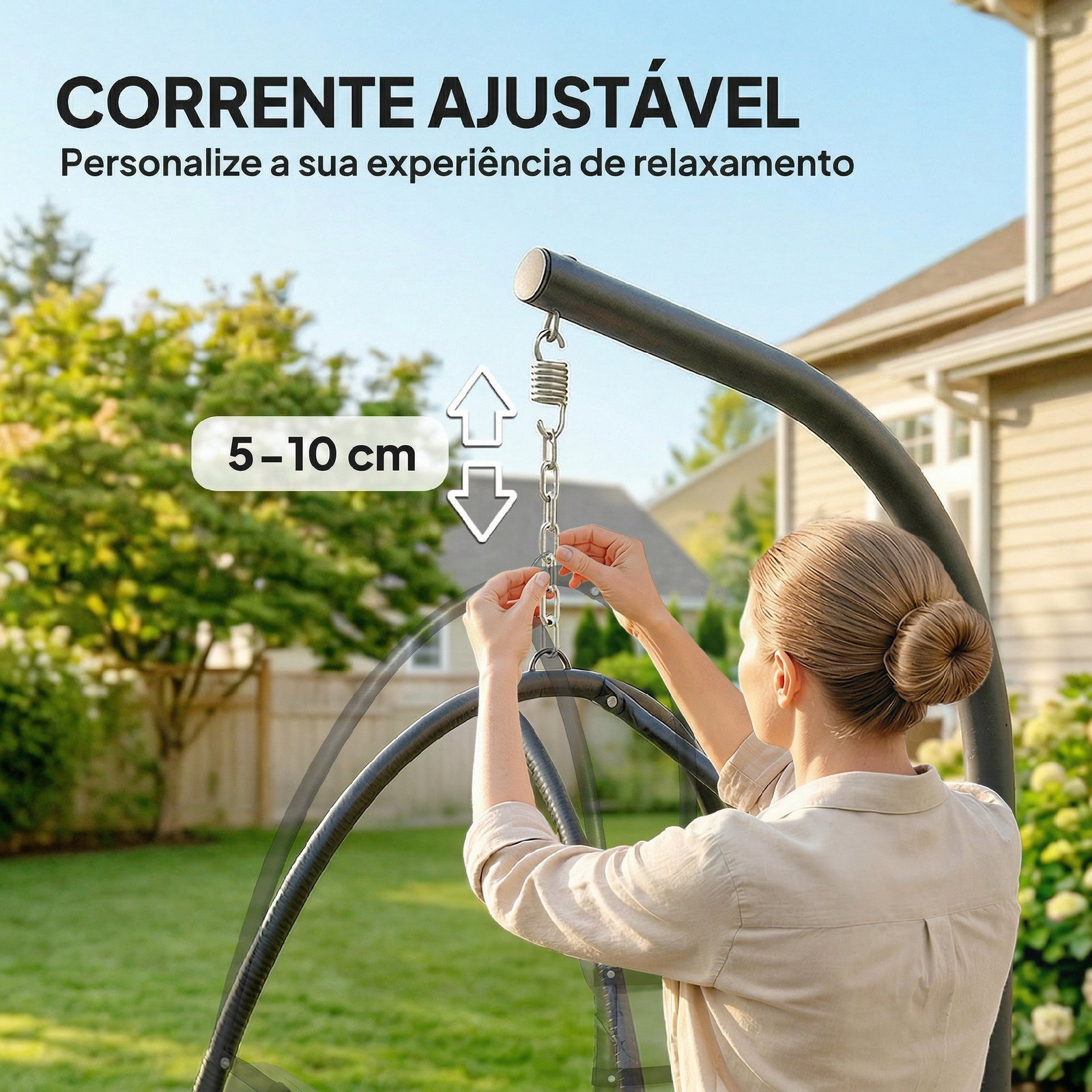 Cadeira suspensa tipo ovo com suporte cesto dobrável apoio de cabeça almofada bolso lateral capacidade 120 kg cinzento escuro
