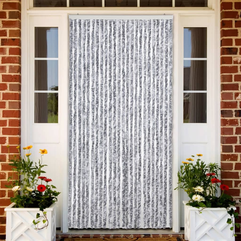 Cortina anti-insetos 100x220 cm chenille branco e cinzento