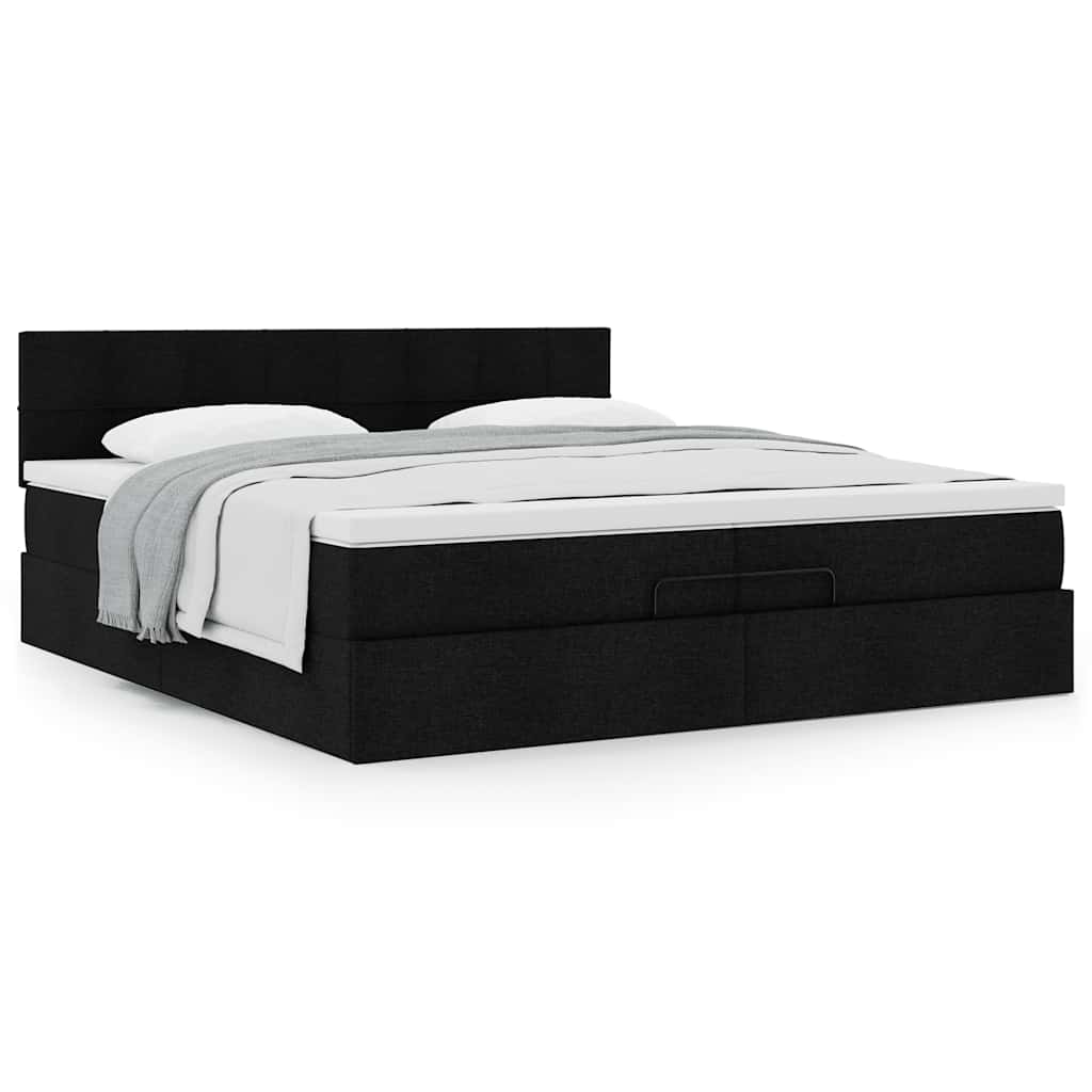 Estrutura de cama otomana com colchão 200x200 cm tecido preto