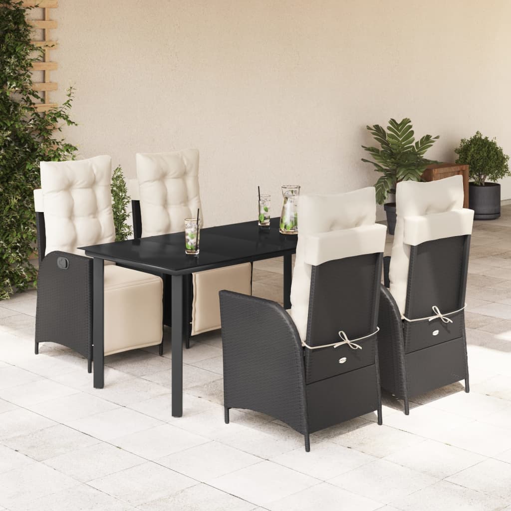 5 Pcs conjunto de jantar p/ jardim c/ almofadões vime PE preto