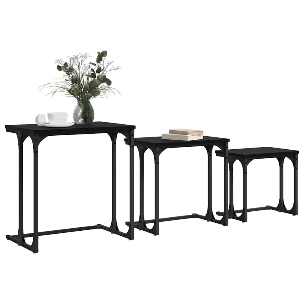 Mesa de café empilhável 3 unid. carvalho preto
