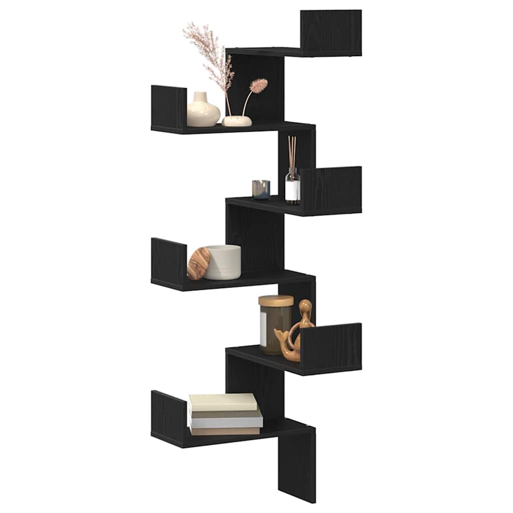 Estante de canto de parede carvalho preto 45 x 45 x 147 cm