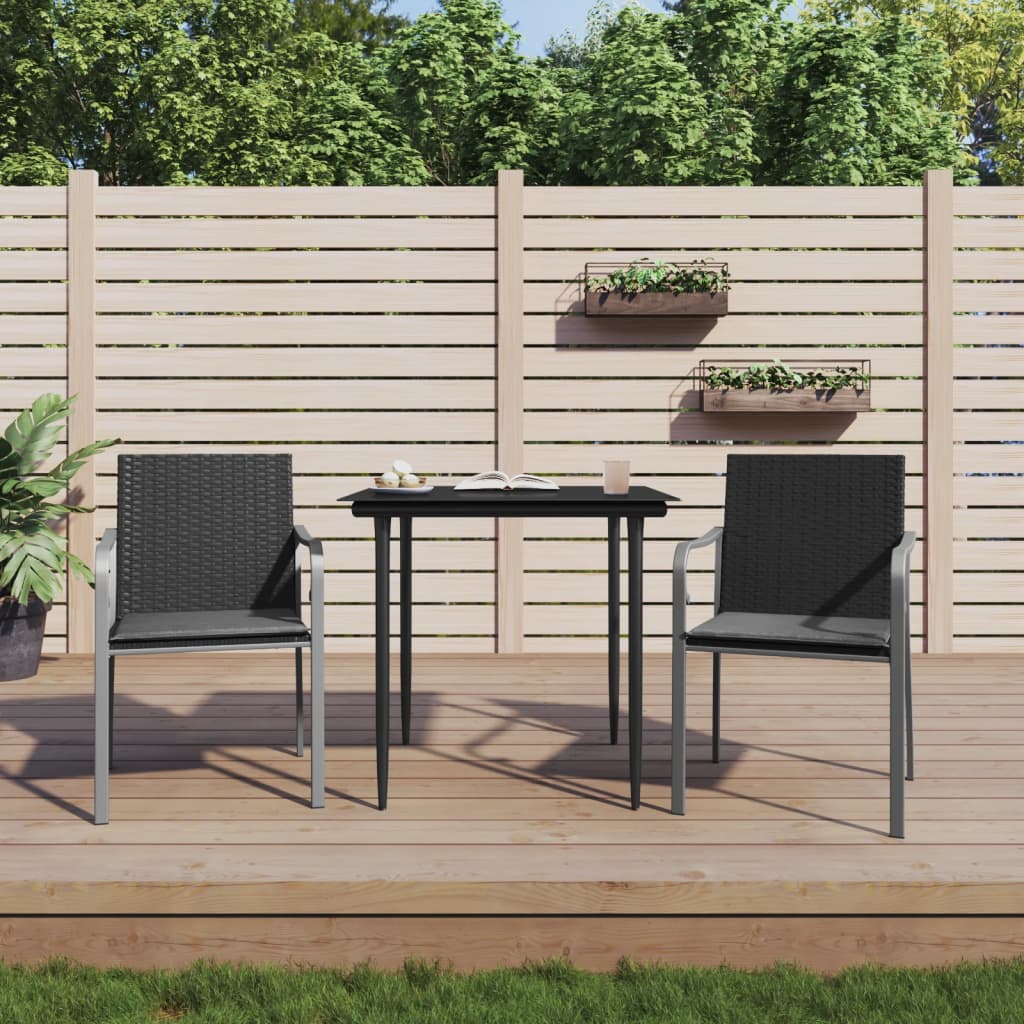 3 Pcs conjunto de jantar p/ jardim c/ almofadões vime PE e aço