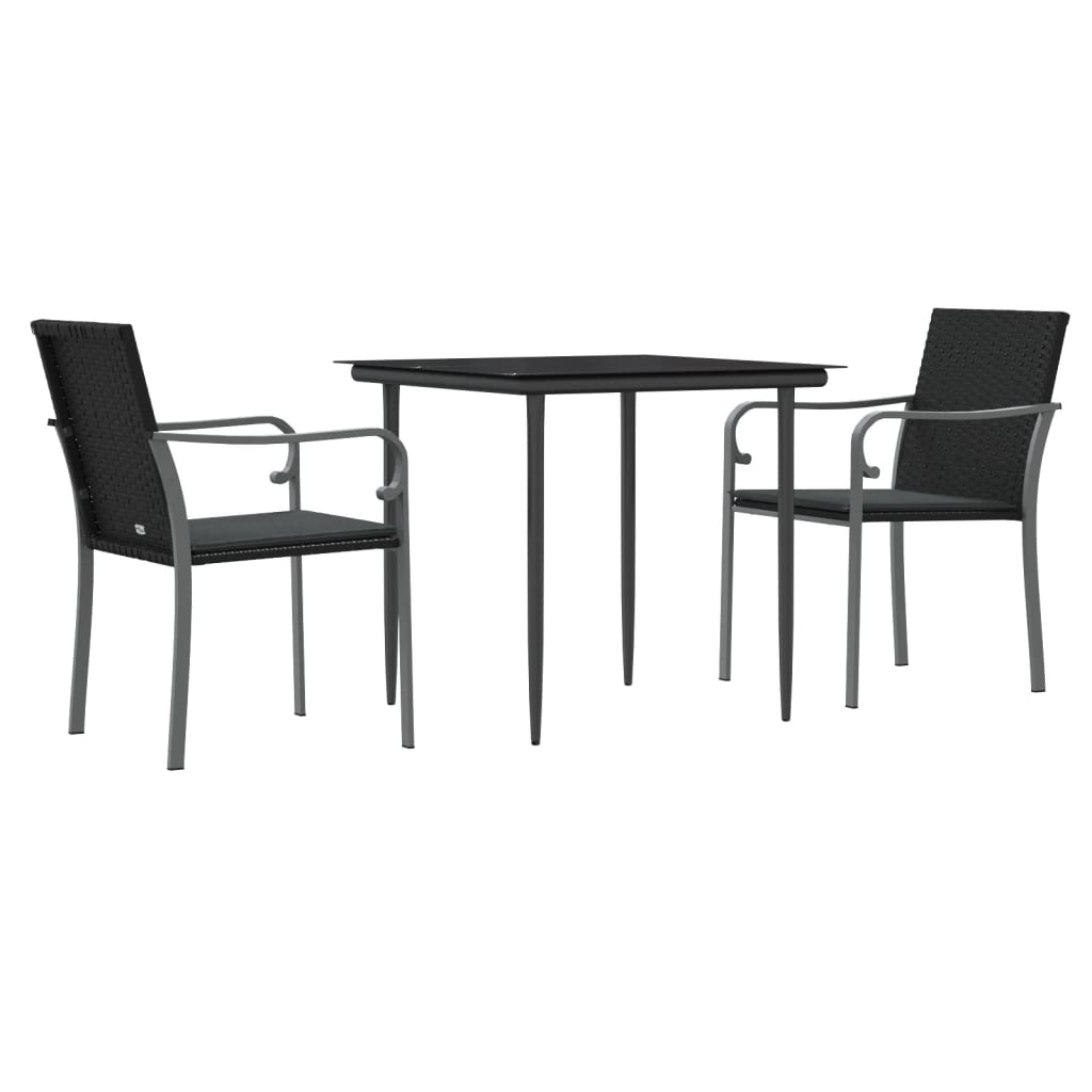 3 Pcs conjunto de jantar p/ jardim c/ almofadões vime PE e aço