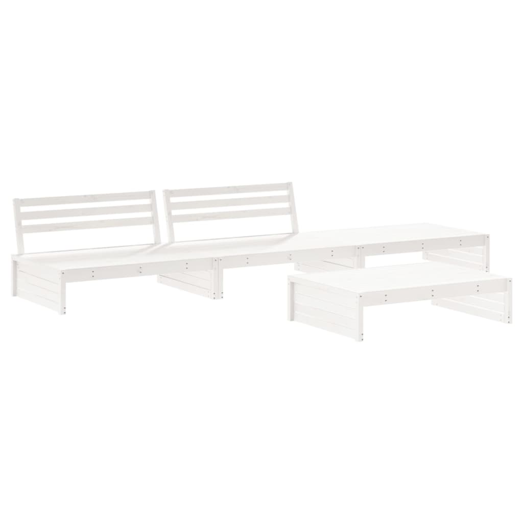4Pcs conjunto lounge jardim c/ almofadões madeira maciça branco
