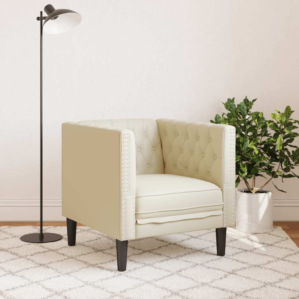Sofá chesterfield couro artificial creme
