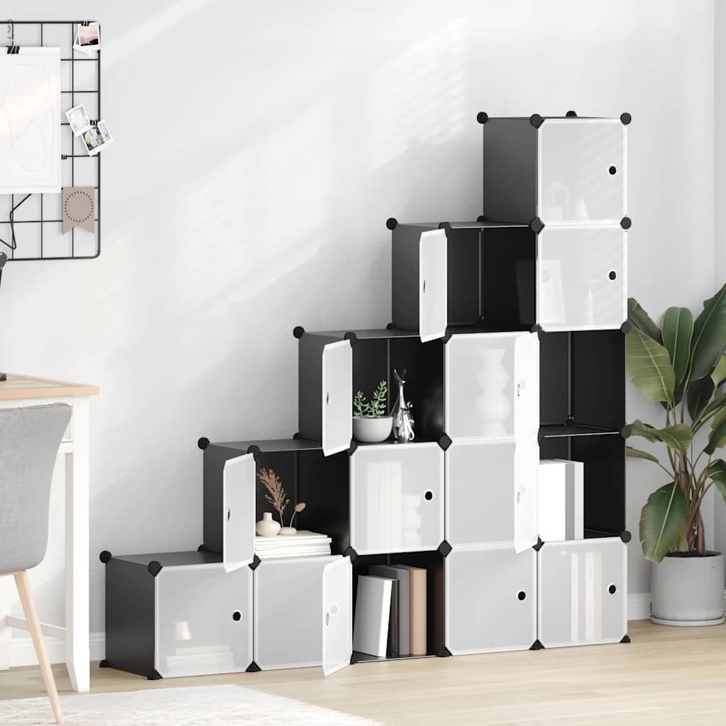 Organizador de arrumação com 15 cubos e portas PP preto