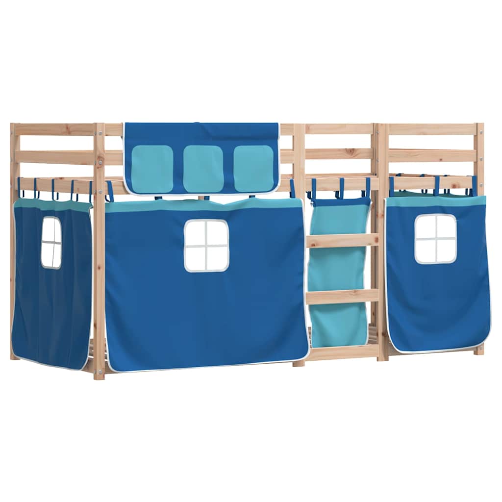 Beliche com cortinas 90x200 cm madeira de pinho maciça azul