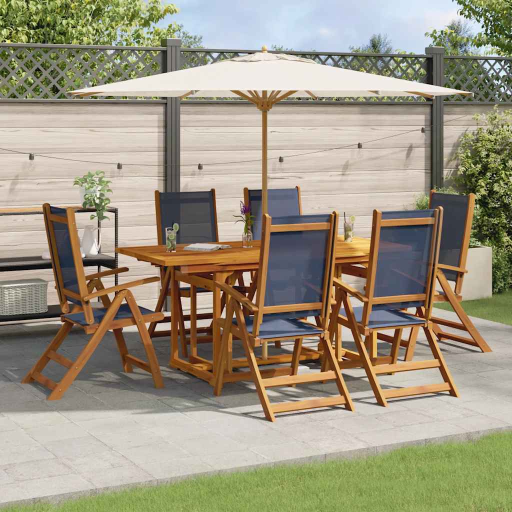 7 Pcs conjunto de jantar para jardim acácia maciça e textilene