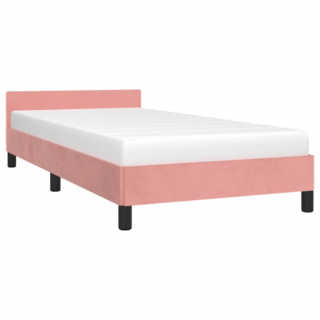 Estrutura cama c/ cabeceira sem colchão 90x200 cm veludo rosa