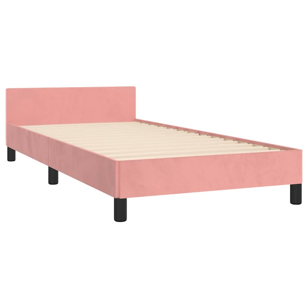 Estrutura cama c/ cabeceira sem colchão 90x200 cm veludo rosa