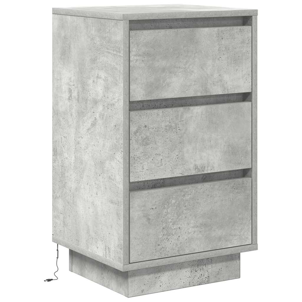 Mesa de cabeceira com luzes LED 38x34x65 cm cinzento-cimento