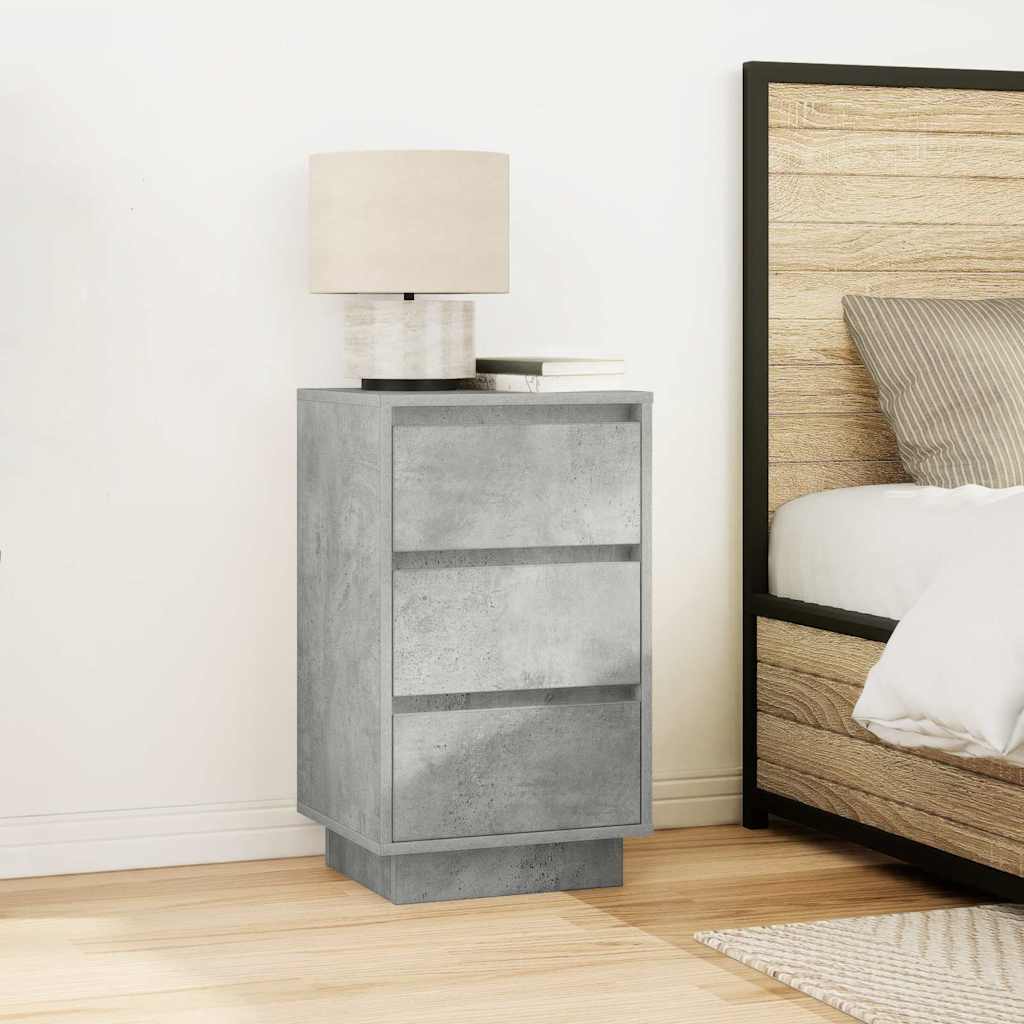 Mesa de cabeceira com luzes LED 38x34x65 cm cinzento-cimento