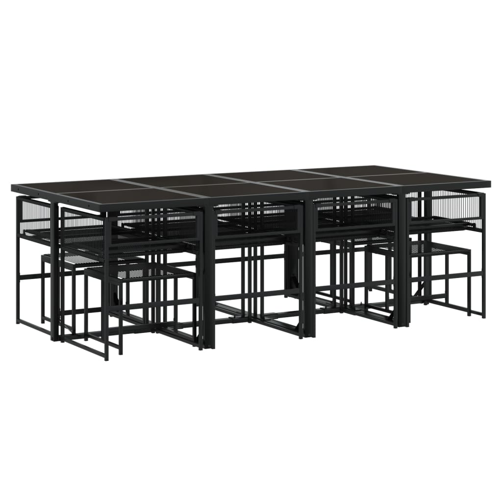 13 Pcs conjunto de jantar p/jardim com almofadões vime PE preto