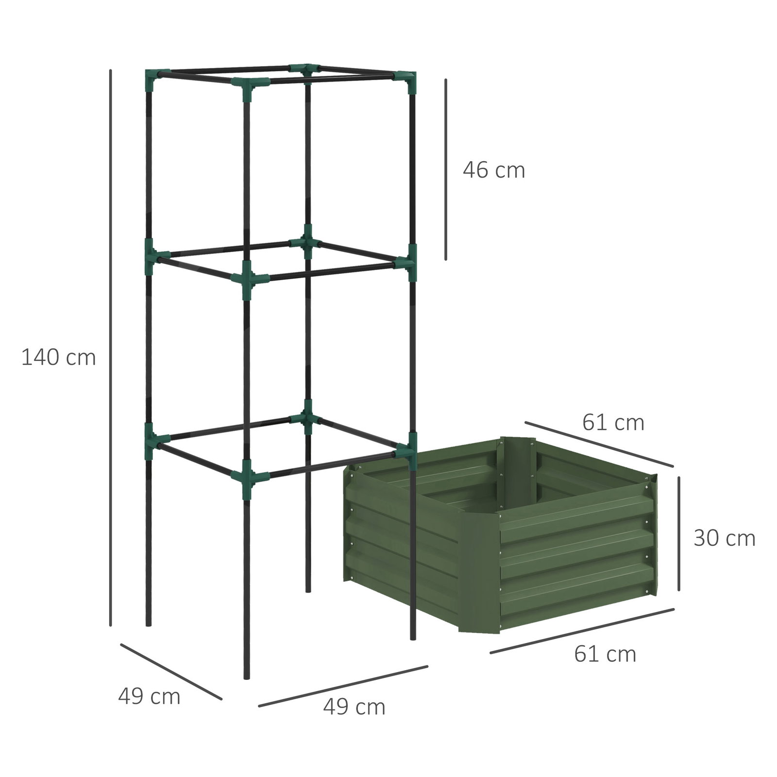Floreira grande com treliça e base aberta para plantas trepadoras 61x61x140 cm verde
