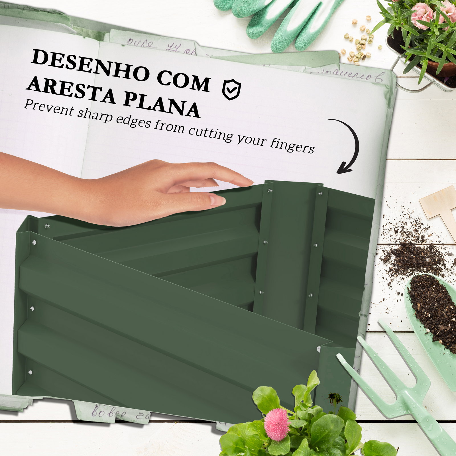 Floreira grande com treliça e base aberta para plantas trepadoras 61x61x140 cm verde