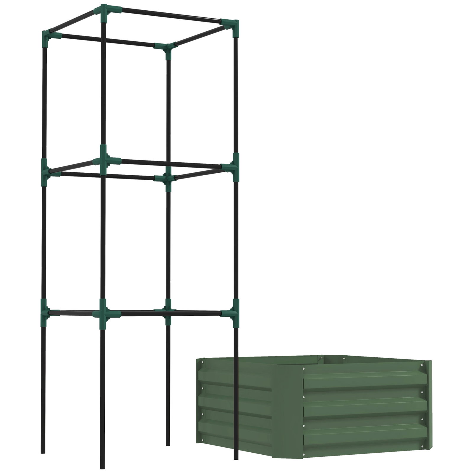Floreira grande com treliça e base aberta para plantas trepadoras 61x61x140 cm verde