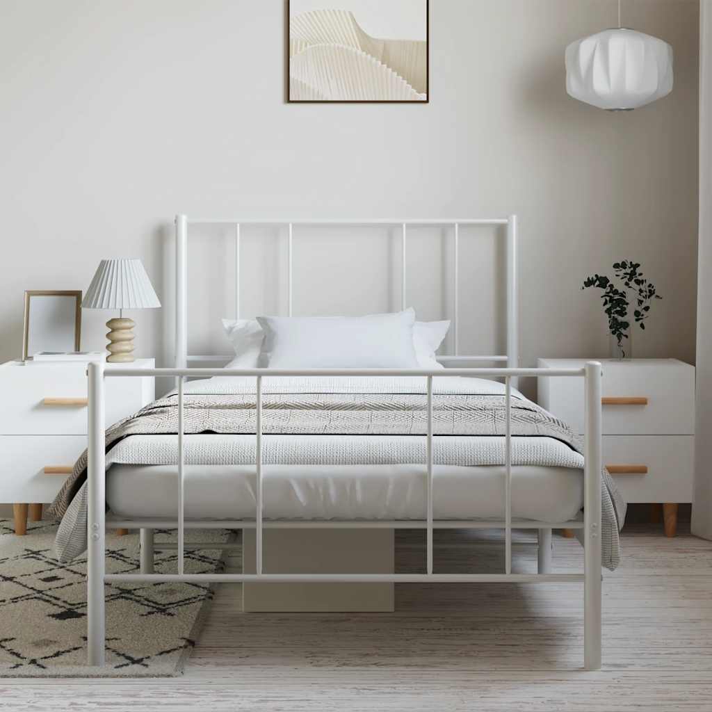 Estrutura de cama com cabeceira e pés 100x190 cm metal branco