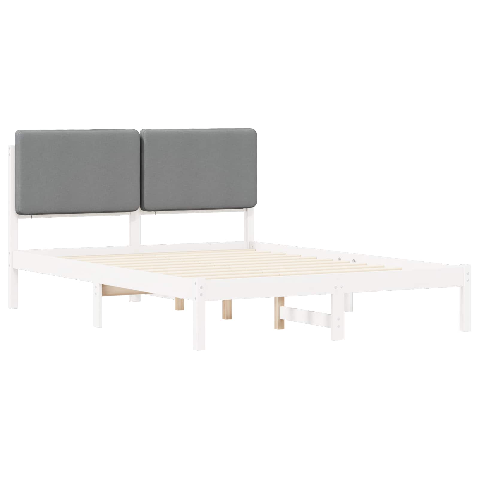 Estrutura de cama com cabeceira estofada cinzento-claro