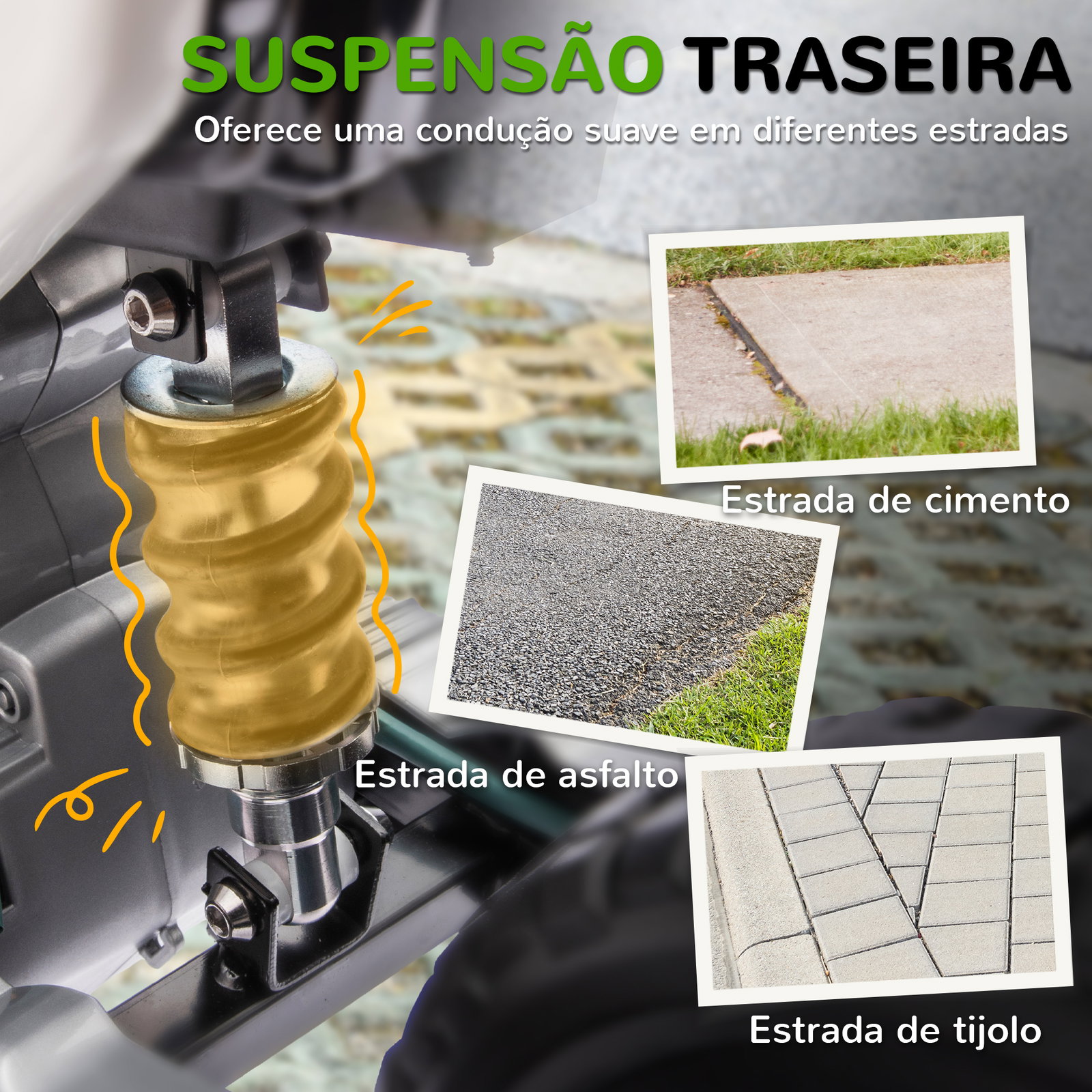 Mota elétrica para crianças com bateria 12v música velocidade 2,4-5 km/h e rodas auxiliares 107x56x70 cm verde