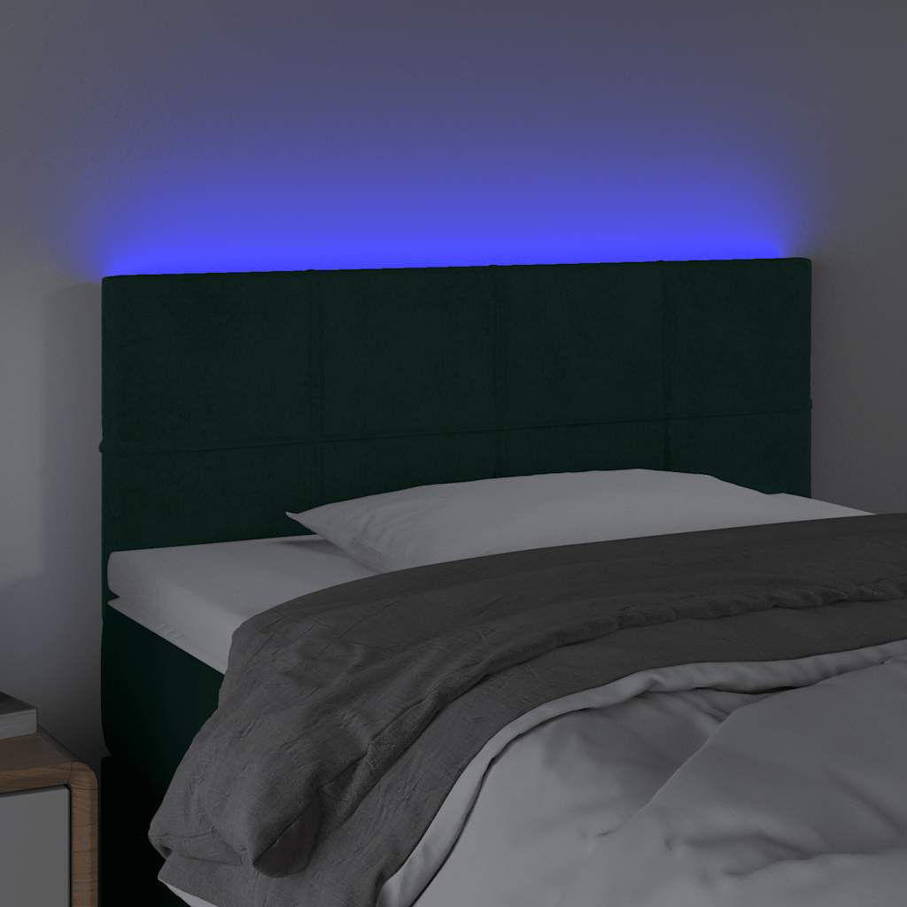 Cabeceira de cama c/luzes LED veludo 100x5x78/88cm verde-escuro