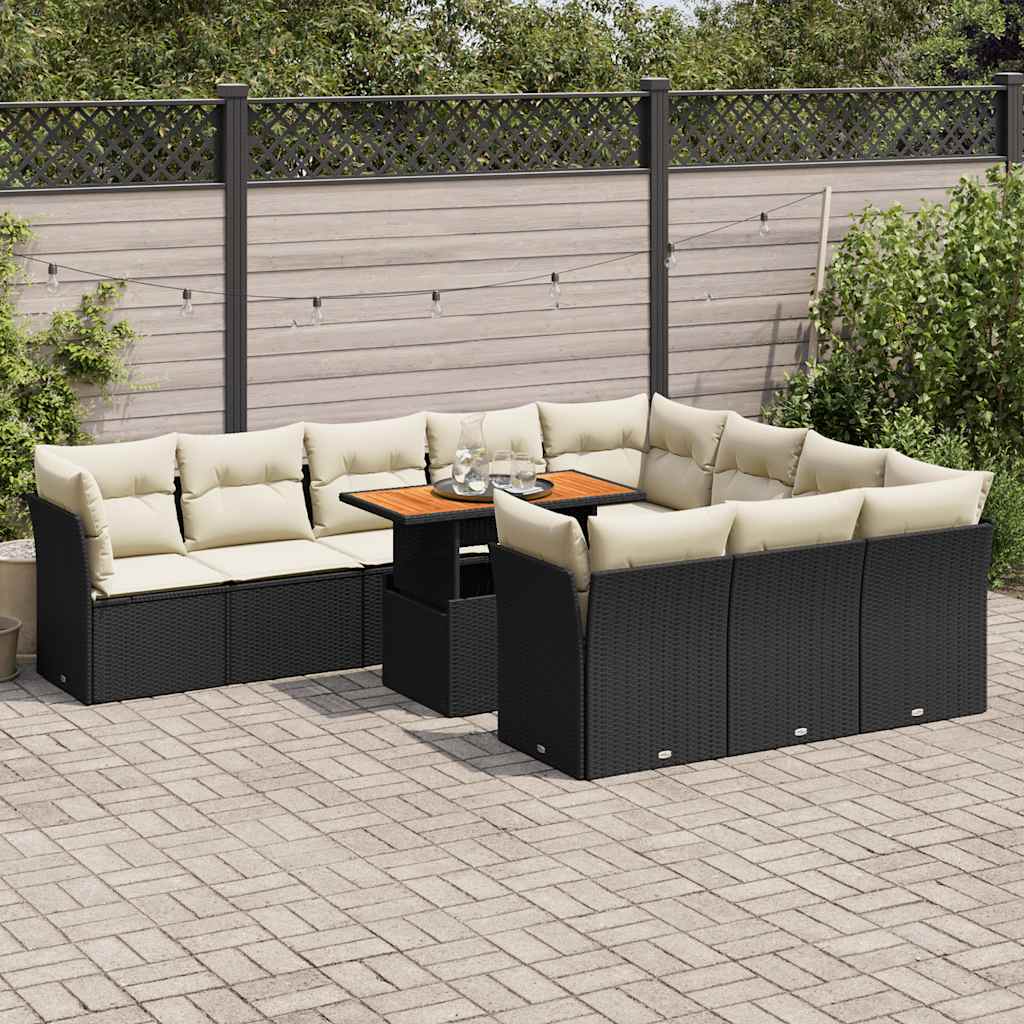 11 Pcs conjunto sofás de jardim c/ almofadões vime PE preto