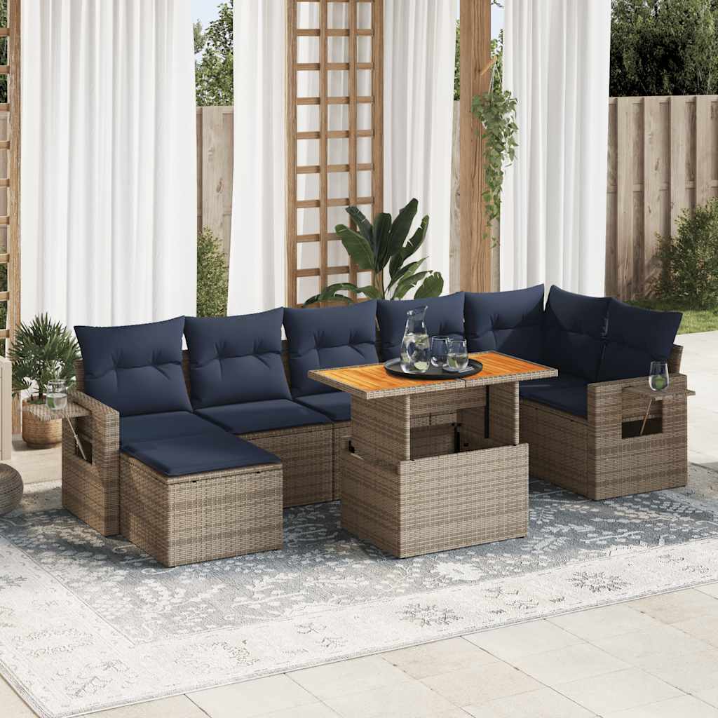 8 Pcs conjunto sofás de jardim c/ almofadões vime PE cinzento