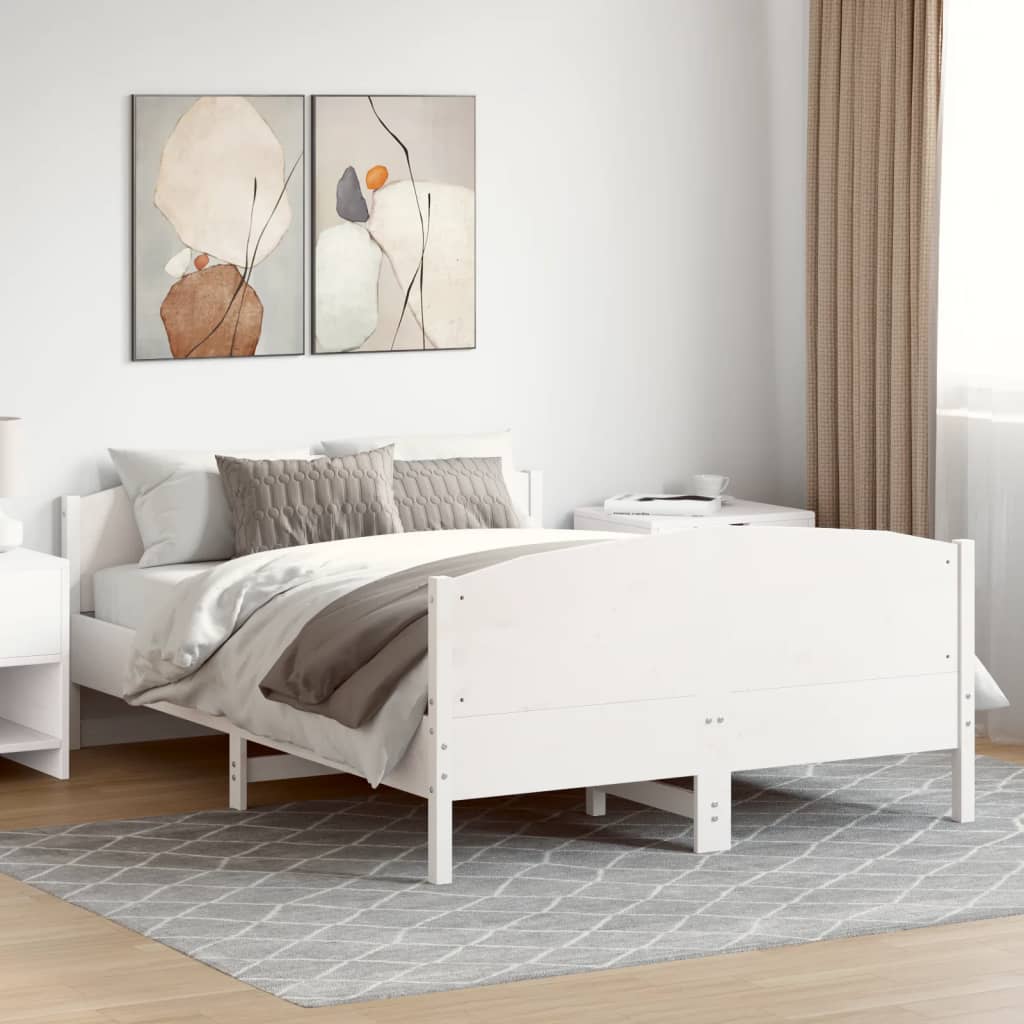 Cama sem colchão 160x200 cm madeira de pinho maciça branco
