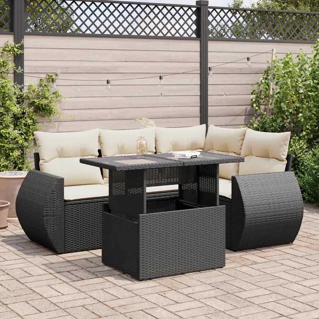 5 Pcs conjunto sofás de jardim com almofadões vime PE preto