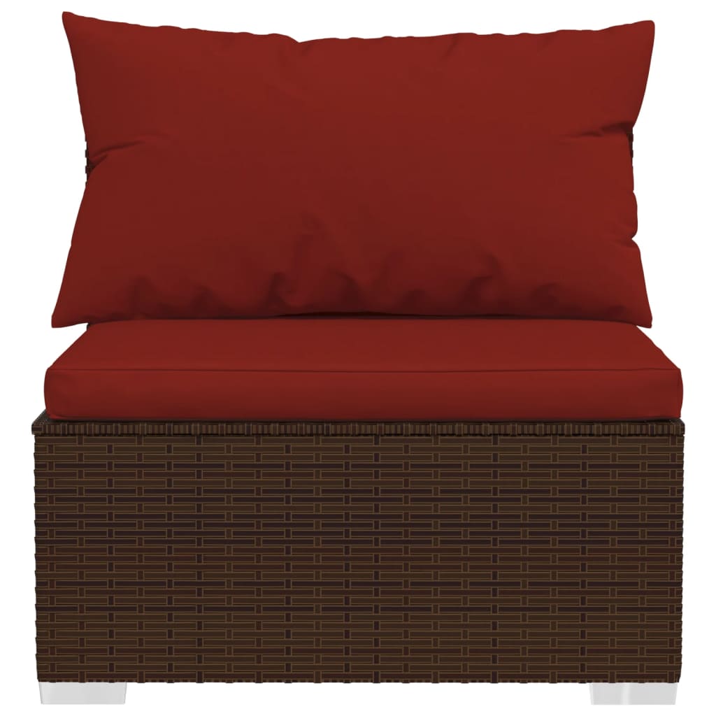 8 Pcs conjunto lounge jardim c/ almofadões vime PE castanho