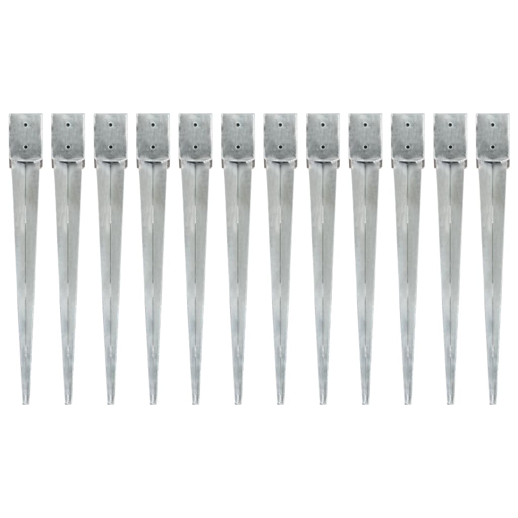 Estacas de enterrar 12 pcs 10x10x91 cm aço galvanizado prateado
