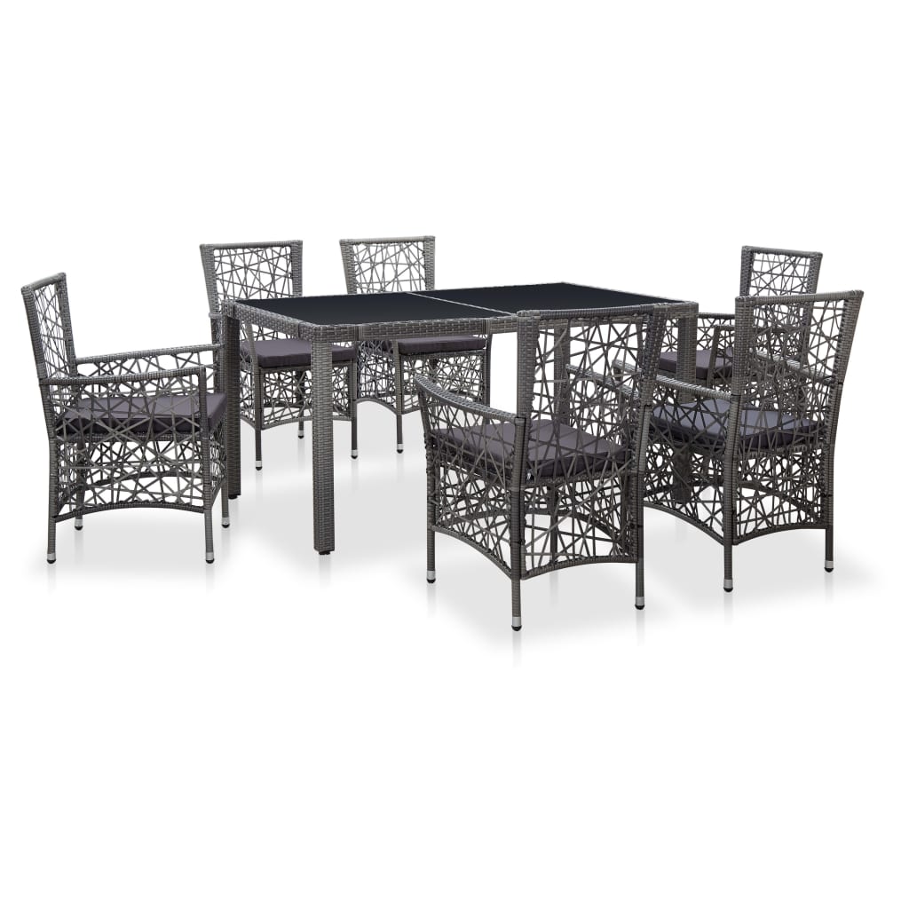 7 Pcs conjunto de jantar para exterior vime PE cinzento