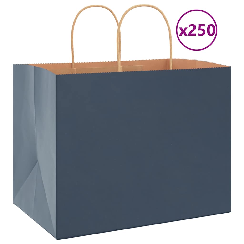 Sacos de papel 250 unid com alças azul 32x22x24 cm