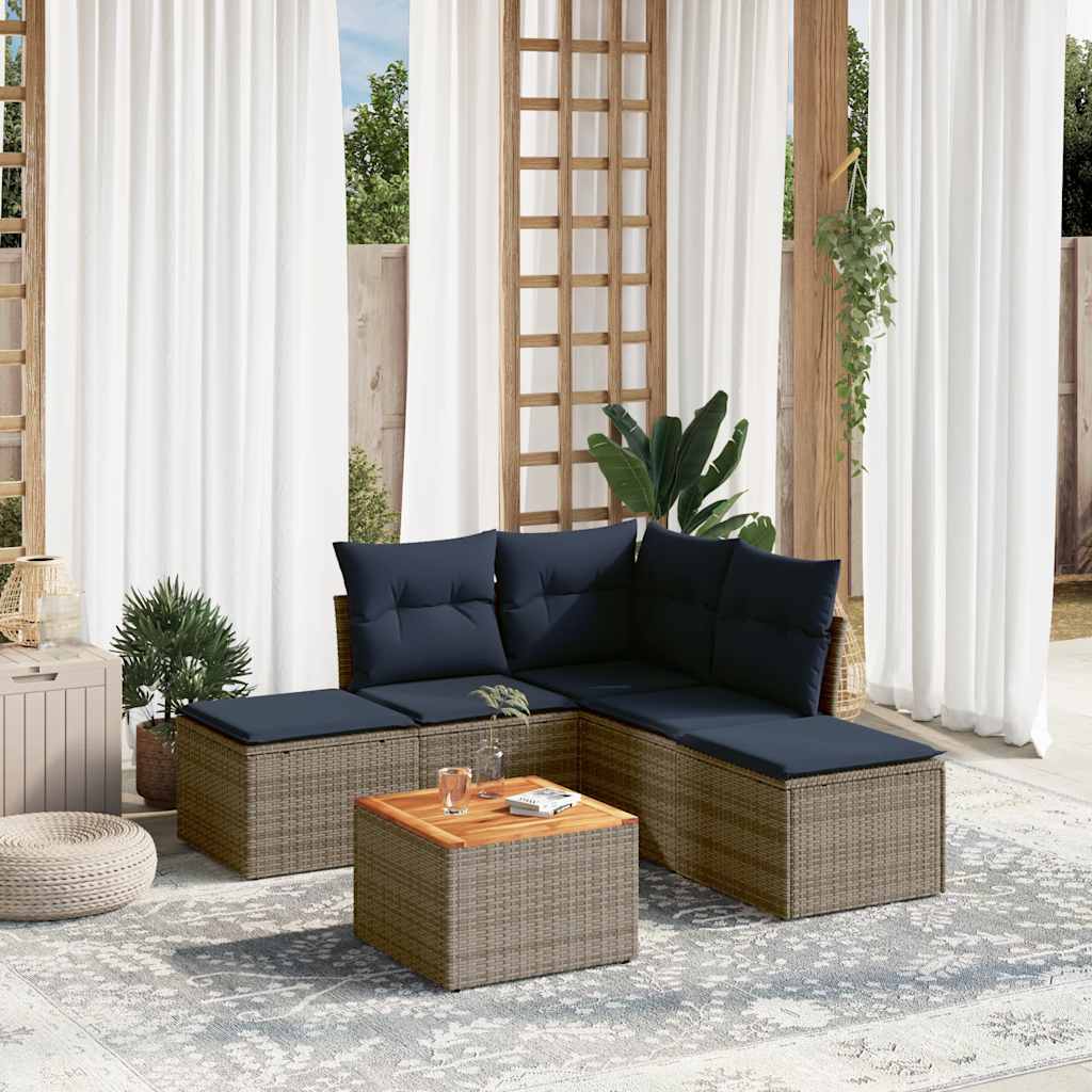 Conjunto de sofá de jardim com 6 peças e almofadas em rattan sintético cinza