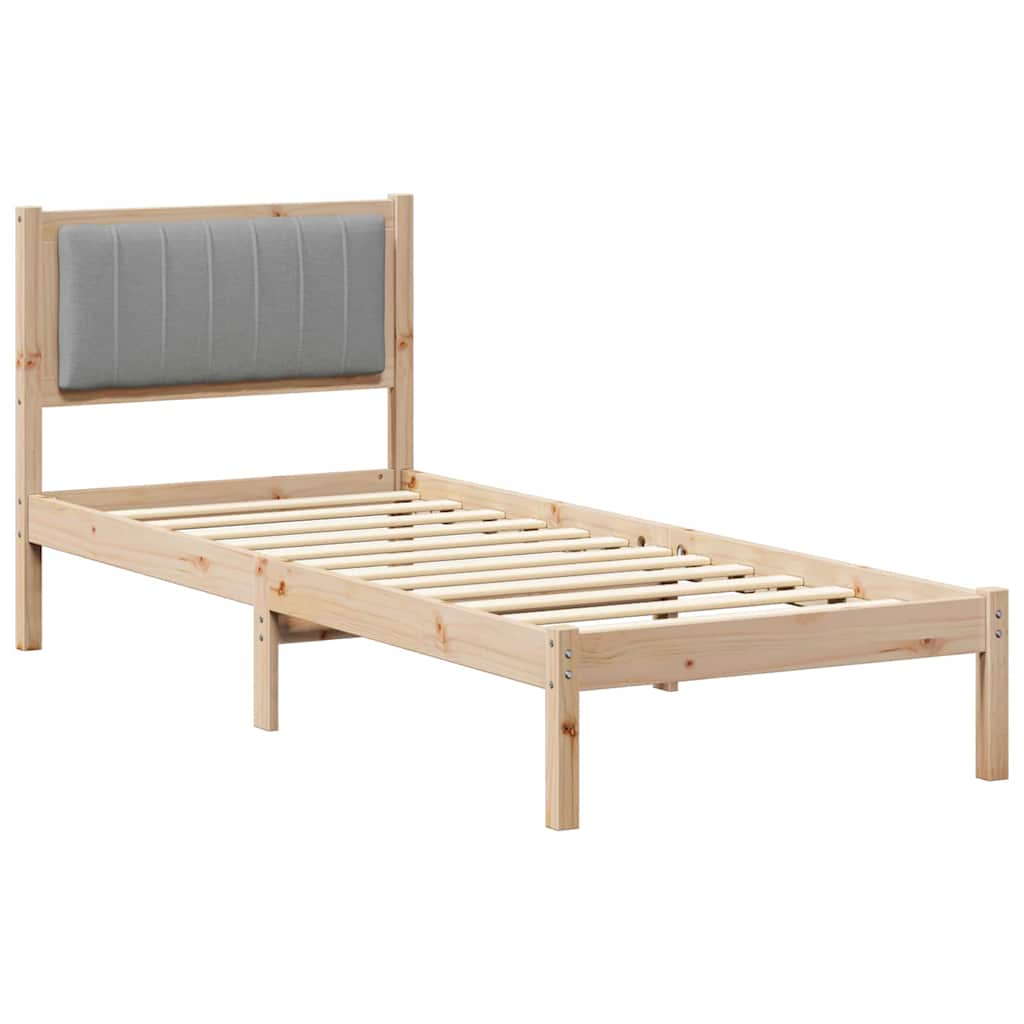 Estrutura de cama com cabeceira estofada cinzento-claro