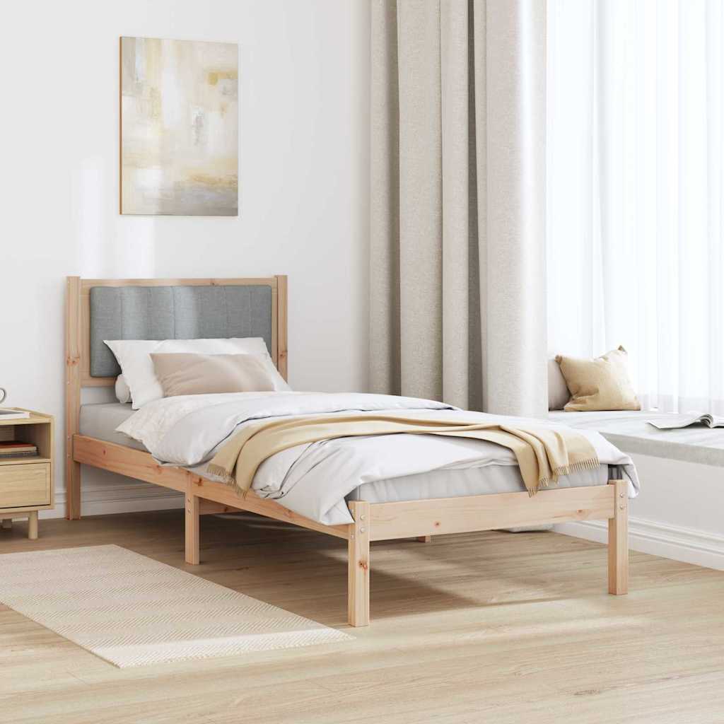Estrutura de cama com cabeceira estofada cinzento-claro