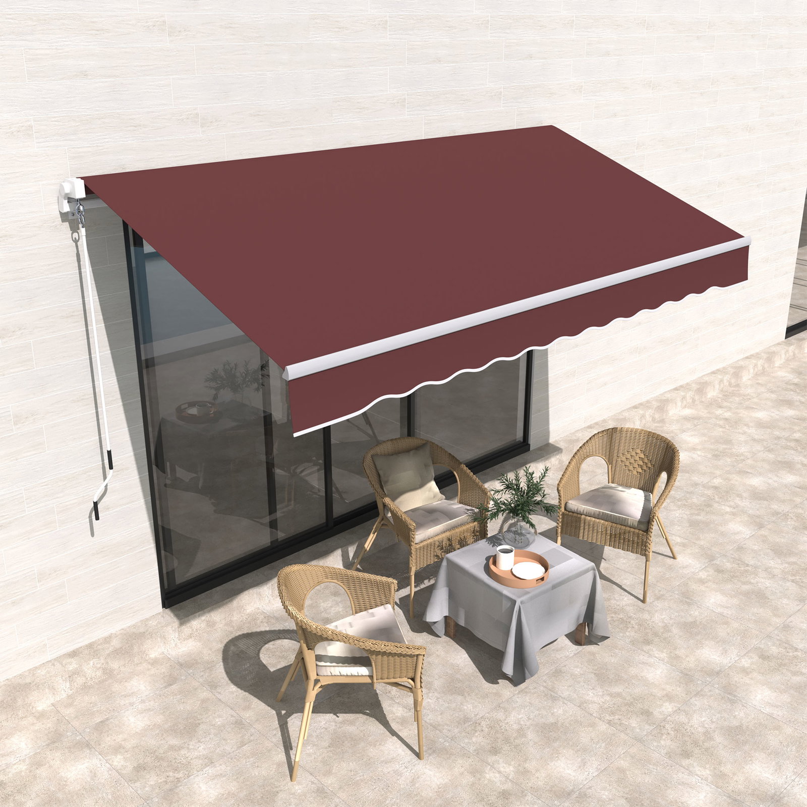 Toldo Manual Retrátil 3,5x2,5 m com Ângulo Ajustável Manivela, Estrutura de Alumínio e Proteção UPF30+ Vinho Tinto