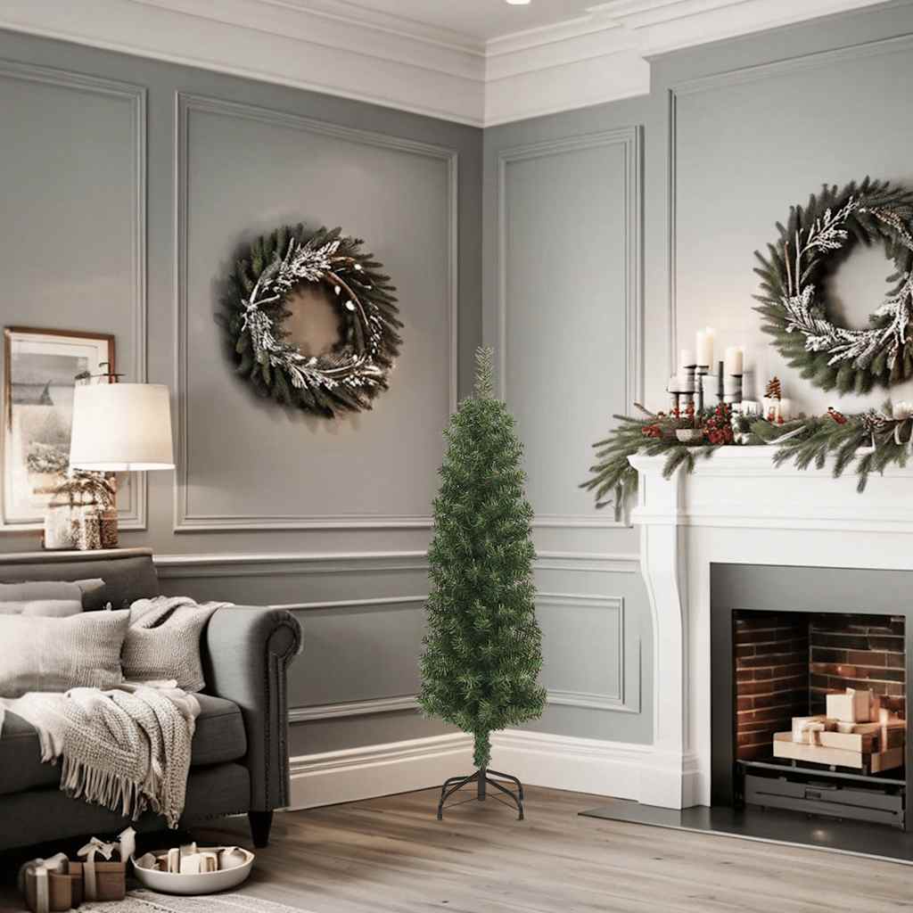 Árvore de natal artificial fina com suporte 120 cm PVC verde