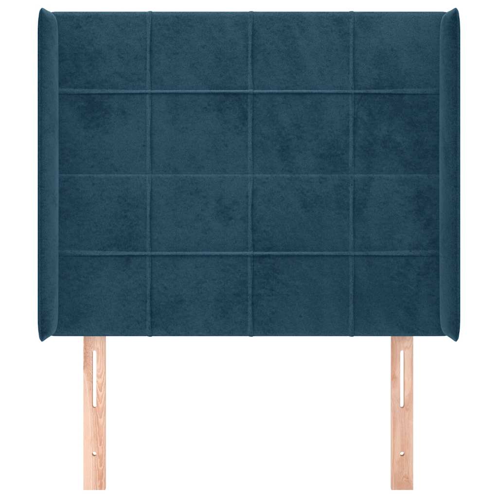 Cabeceira cama c/ abas veludo 103x16x118/128 cm azul-escuro