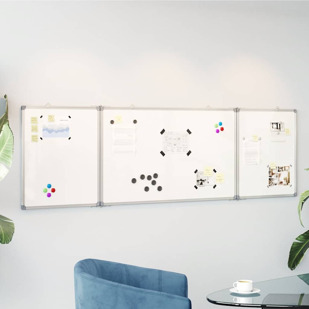 Quadro branco magnético dobrável 160x50x1,7 cm alumínio