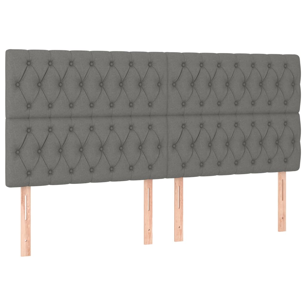 Cabeceira de cama c/ LED tecido 180x7x118/128 cm cinza-escuro
