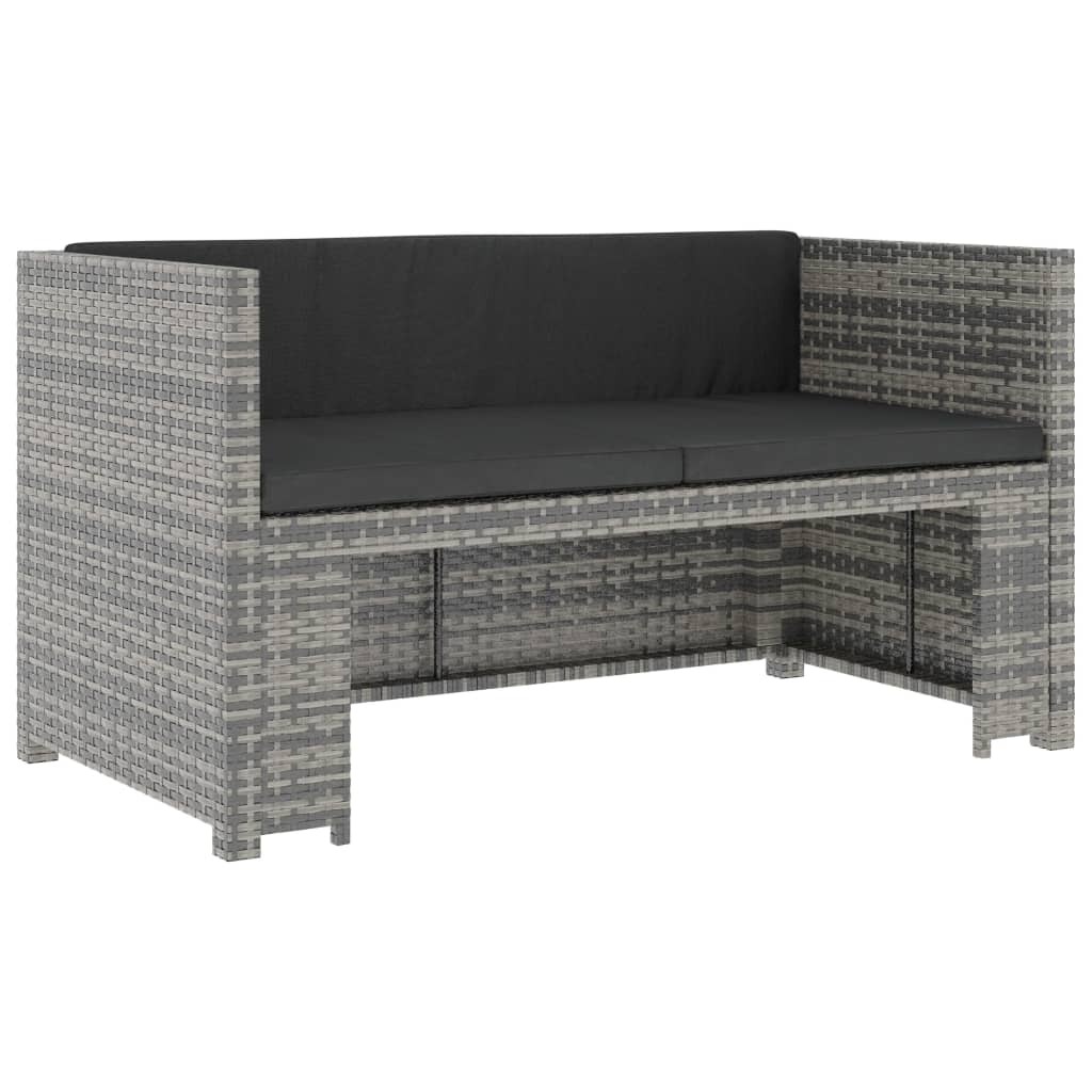 5 Pcs conjunto lounge de jardim c/ almofadões vime PE cinzento